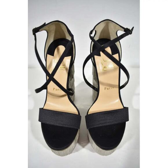 Christian Louboutin Foxtrottissima 160 Black Chain Wedge Sandal Heel Pump 37 - Picture 6 of 12